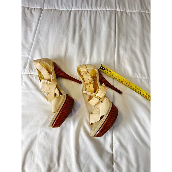 Michael Kors Nude Strappy Platform Heels Women’s Size 8 and 3” Buckle Sandals - Picture 3 of 4